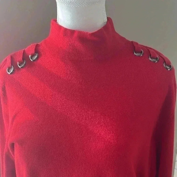 [L]Hilary Radley  for Katherine Barclay Red ViscoseCotton BlendWMN Tunic Sweater - Picture 2 of 10